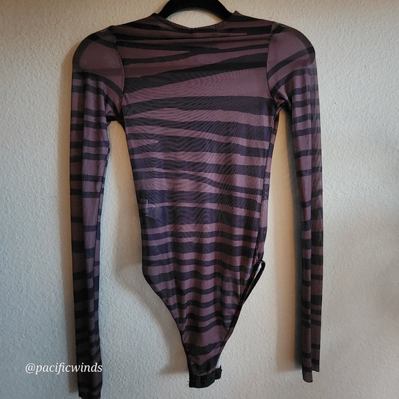 PRETTY LITTLE THING SHEER MESH BROWN PRINTED MIDAXI & BODYSUIT SIZE 0 c - Picture 6 of 10